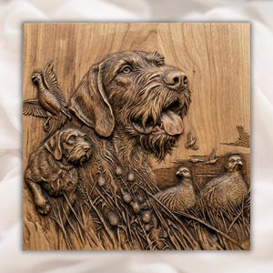 Hunting Dog Portrait 3D Relief STL view 1
