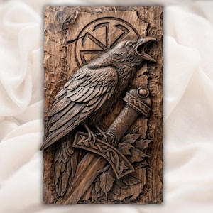 Viking Raven Relief STL view 1
