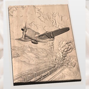 WW2 Plane Train Crash 3D Relief STL view 3