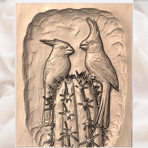 Cardinal Birds Wood Carving STL File view 3