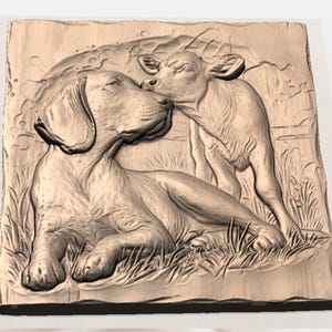 Cute Farm Dog & Calf 3D Relief STL view 3