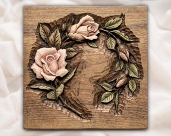 Floral Rose Border STL | Square Frame Wood Relief | Rose Corner Plaque Carving Model | Romantic Rose Relief Sign | Wedding Name Plate Decor