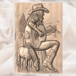 Cowgirl Guitar 3D Relief STL view 2