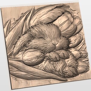 Sleeping Bunny with Tulips 3D STL Relief view 3