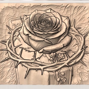 Rose & Crown of Thorns 3D Relief STL for CNC Router view 3