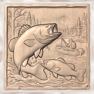 Bass Fishing 3D Relief STL view 3