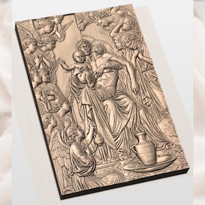 Virgin Mary and Jesus STL Relief view 3