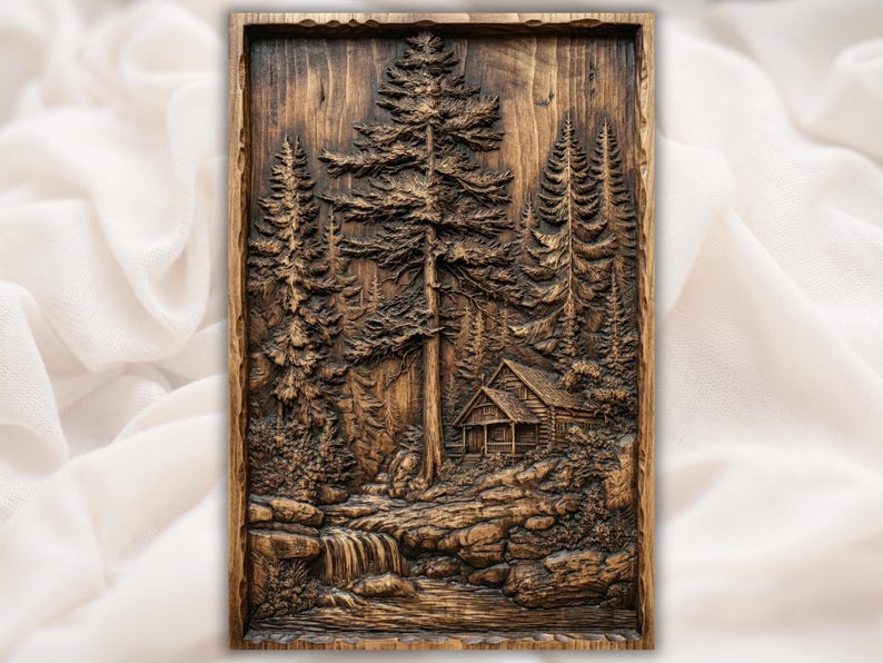 Forest Cabin Landscape 3D Relief STL
