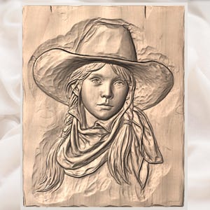 Cowgirl Portrait 3D Relief STL File view 3
