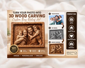 カスタム3Dレリーフ肖像画 – CNCおよび印刷用パーソナライズSTLファイル、Aspire | VCarve Pro | Carveco | ArtCAM