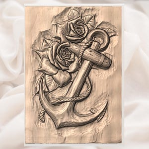 Anchor and Roses 3D Relief STL File view 2