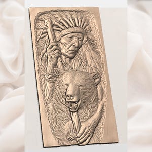 Tribal Warrior Bear 3D Relief STL view 2