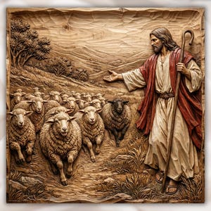 Good Shepherd Jesus 3D Relief STL view 1