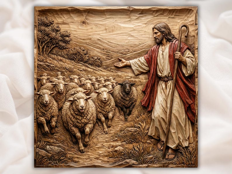 Good Shepherd Jesus 3D Relief STL