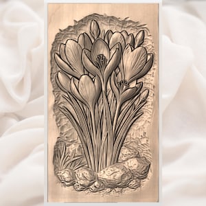 Crocus Flowers 3D Relief STL view 3