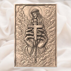 Jesus Holding Cross 3D Relief STL view 3