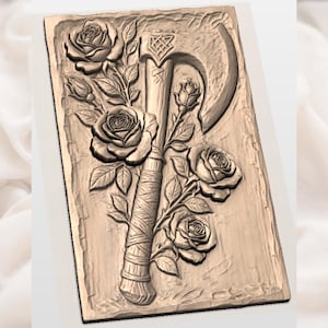Gothic Rose Axe STL view 2