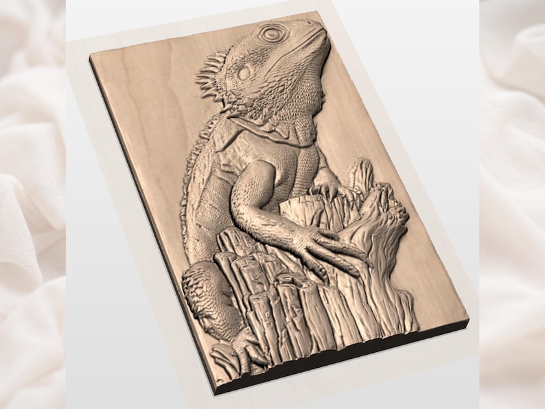 Bearded Dragon Lizard 3D Relief STL | Reptile Iguana Wall Art Panel | CNC Router 3D Print Laser Engrave File image 2