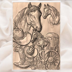 Western Horses Collage 3D Relief STL view 2