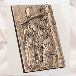 Cowgirl and  Horse 3D Relief STL File view 2