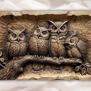Owl Family Relief STL view 1