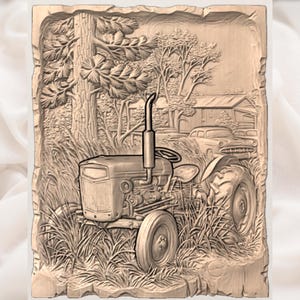 Vintage Tractor 3D Relief STL view 3