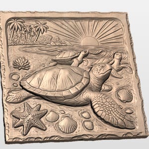 Sea Turtle Beach Scene 3D Relief STL for CNC Router view 2