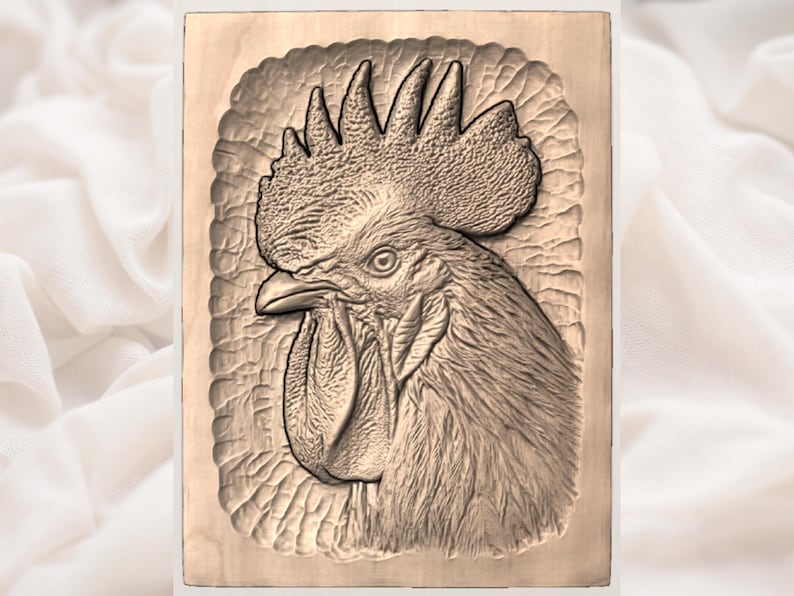 Cabeza de gallo en relieve 3D STL para fresadora CNC / Panel de madera tallada con diseño de gallina de granja / Arte de pared de granero / Retrato de gallo STL imagen 2