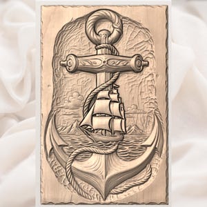 Nautical Anchor Ship 3D Relief STL for CNC Router view 2