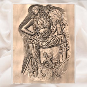 Pirate Girl 3D Relief STL view 2