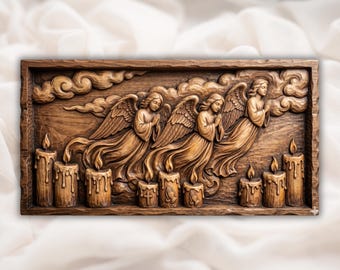 Vela de Anjo em Relevo STL | Relevo Memorial de Anjo da Guarda | Design de Relevo CNC de Anjo Cristão | Vela de Oração para Decoração Espiritual STL