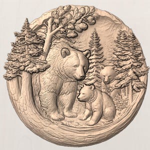 Bear Family 3D Relief STL view 2