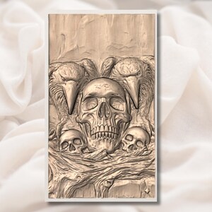 Raven Skull Gothic 3D Relief STL view 3