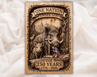 神の下の一つの国家 レリーフ STL | 250 年 1776-2026 愛国的なキリスト教の壁掛けアート | イノシシのアメリカン彫刻パネル