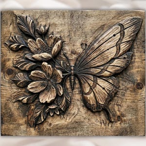 Butterfly and Flowers 3D Relief STL File view 1