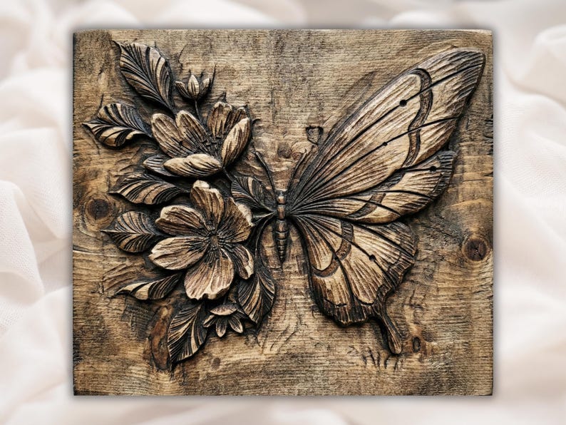 Butterfly and Flowers 3D Relief STL File