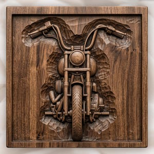 Anpassad Chopper Motorcykel CNC Relief STL | Väggpanel för motorcykelgarage | V-Twin Träsnideridesign