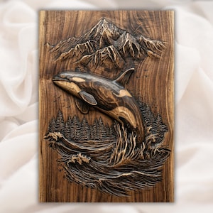 Orca Whale 3D Relief STL view 1