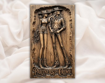 Para kowbojów, płaskorzeźba 3D, STL | Panel ścienny w stylu western | Prezent na rocznicę i walentynki | Dekoracja Rodeo Ranch, Aspire, VCarve Pro, Carveco, ArtCAM