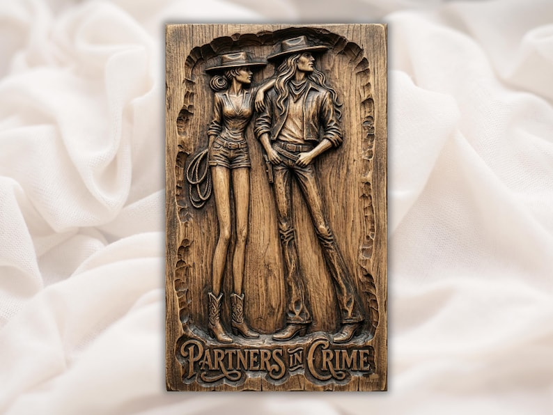 Cowboy Couple 3D Relief STL