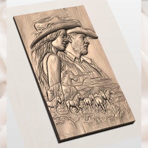 Western Cowboy Couple STL Relief view 2