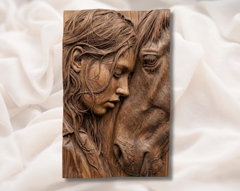 Girl & Horse Emotional 3D Relief STL | Equestrian Portrait Wall Art Panel | CNC Router 3D Print Laser Engrave File