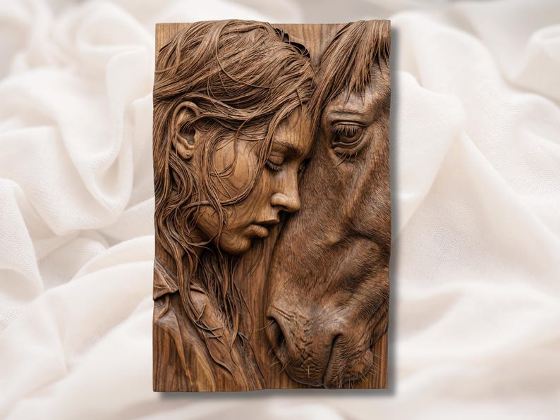 Girl & Horse Emotional 3D Relief STL