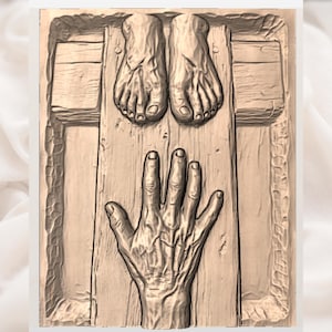 Crucifixion Cross Feet & Hand 3D Relief STL view 3