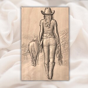 Cowgirl Walking Horse 3D Relief STL view 2