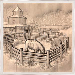 Western Ranch Horse STL Relief view 3