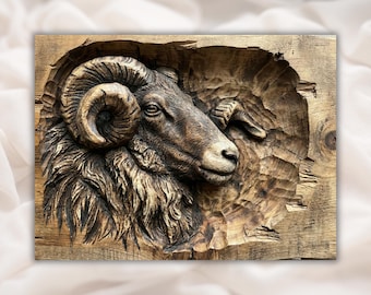 Ram Head 3D Relief STL | CNC Router Wood Carving File | Bighorn Sheep Wildlife Wall Art Panel | Rustic Lodge Decor | Laser Engraving & 3D