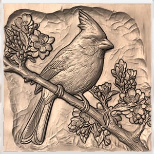 Cardinal with Blossoms Relief STL view 2