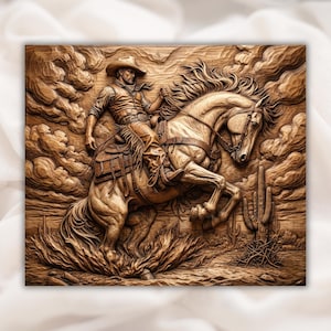 Bronco Rider 3D Relief STL view 1