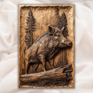 Wild Boar Wood Carving STL File view 1